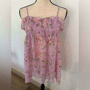 Sentiments L Babydoll style Floral Lavender Spaghetti Strap Top Sheer